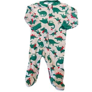 Kids Christmas Dinosaur Print Footie Pajamas - Green and Red‎